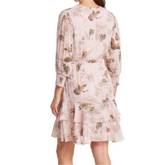 NWT AllSaints Ari Peggy Floral Print Wrap Dress in Dusty Pink-U3 - Picture 3 of 8